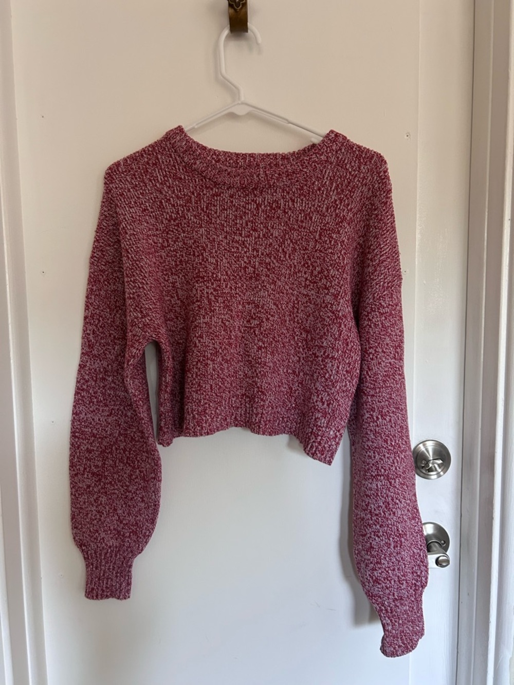 La Hearts Marled Rose Crewneck Cropped Sweater